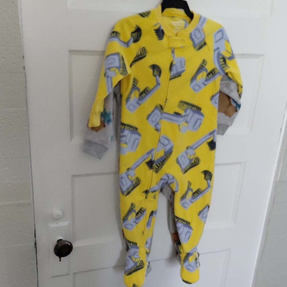 Cozy Brown and Yellow Kids Footie Pajamas - Picture 2 of 4